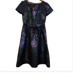 RSVP Talbots Belted Split Neck Fit And Flare Dress Knee Length Jacquard  Size 6